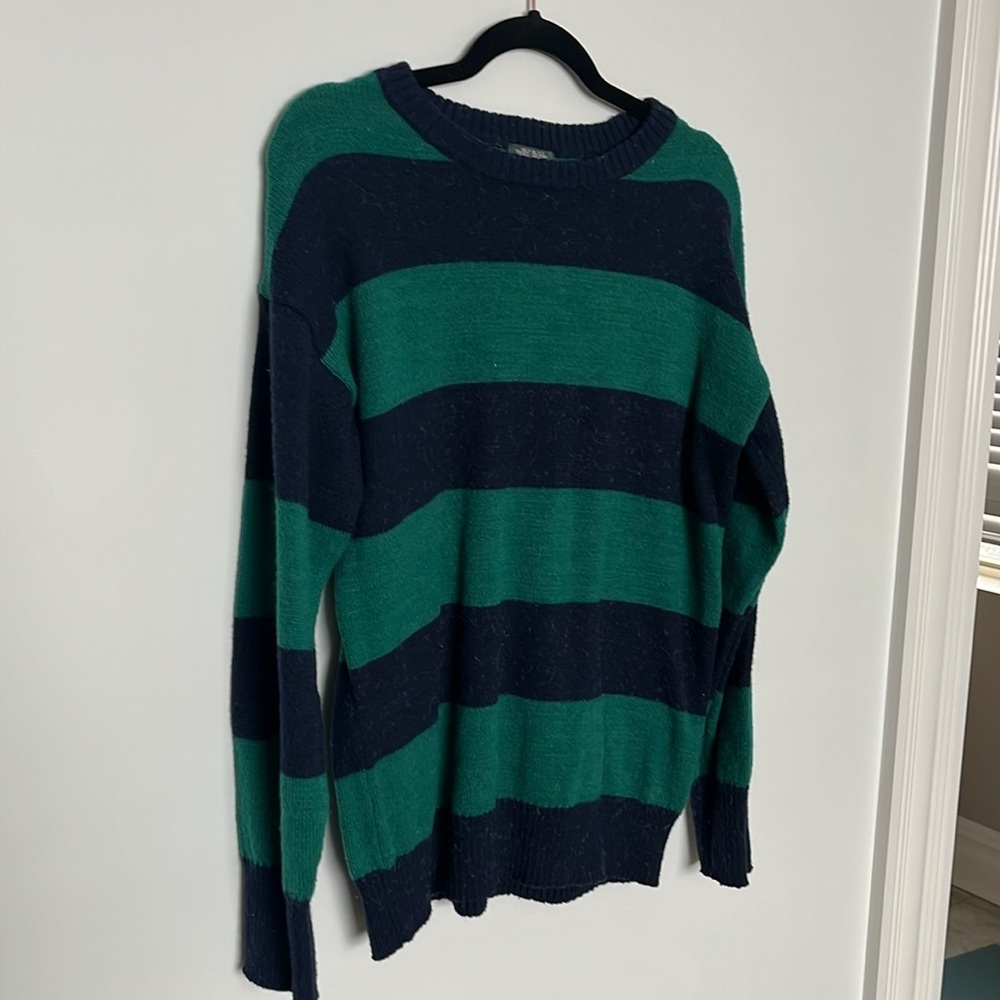 Target Wild Fable Navy & Green Striped Crewneck Sweater, worn once